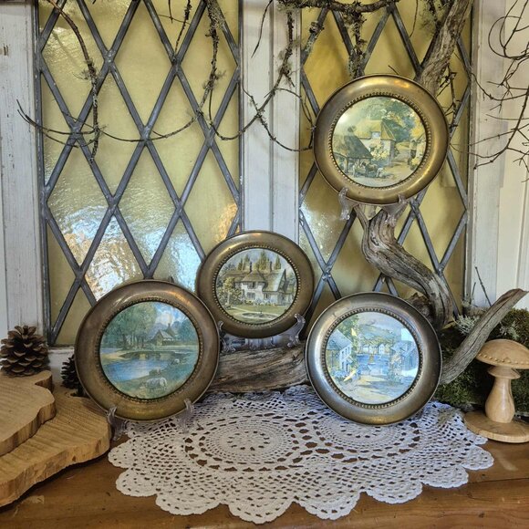 4 Brass Wall Plates Metal Filigree Hologram - Picture 2 of 12